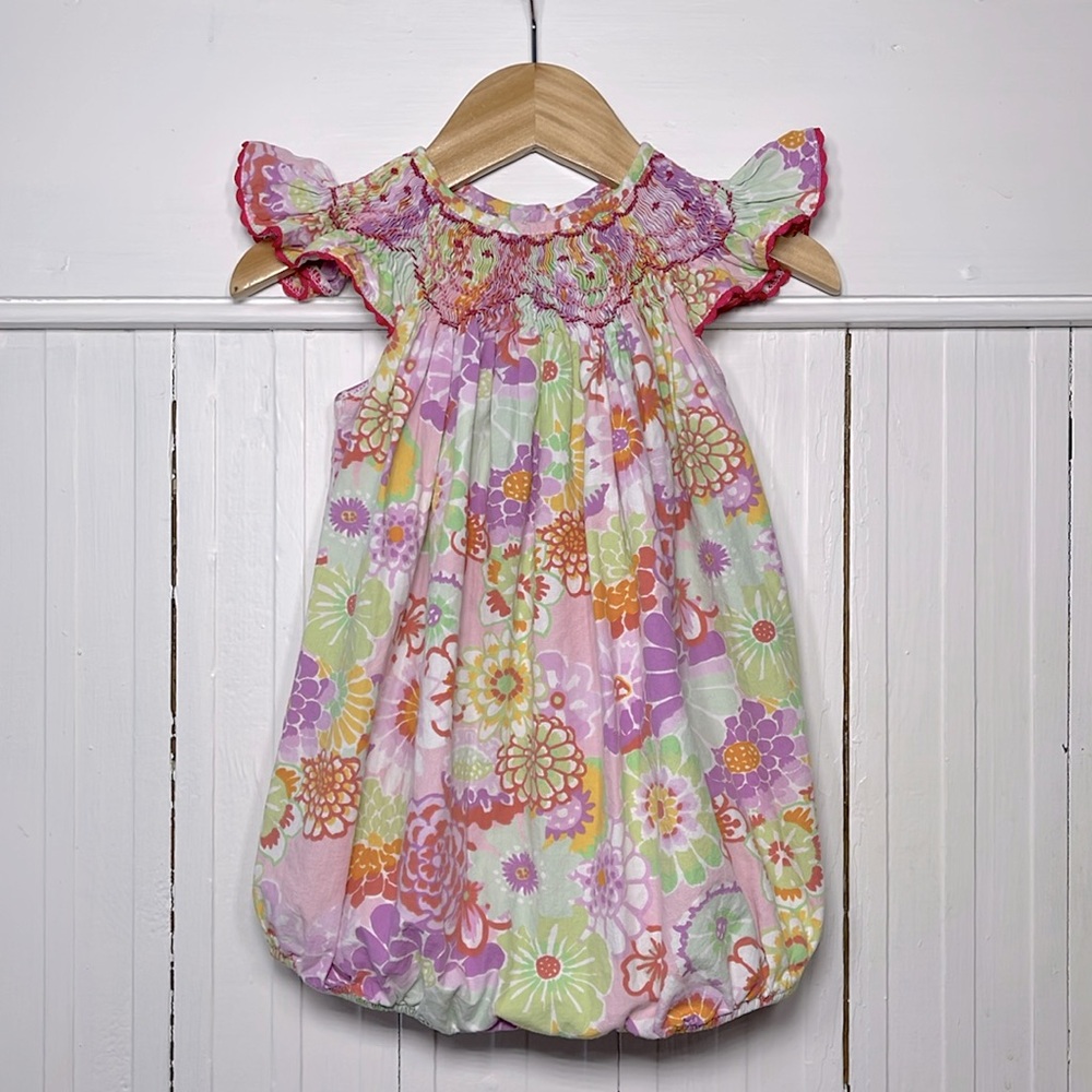 MOM & ME EUC Smocked Pastel Floral Bubble